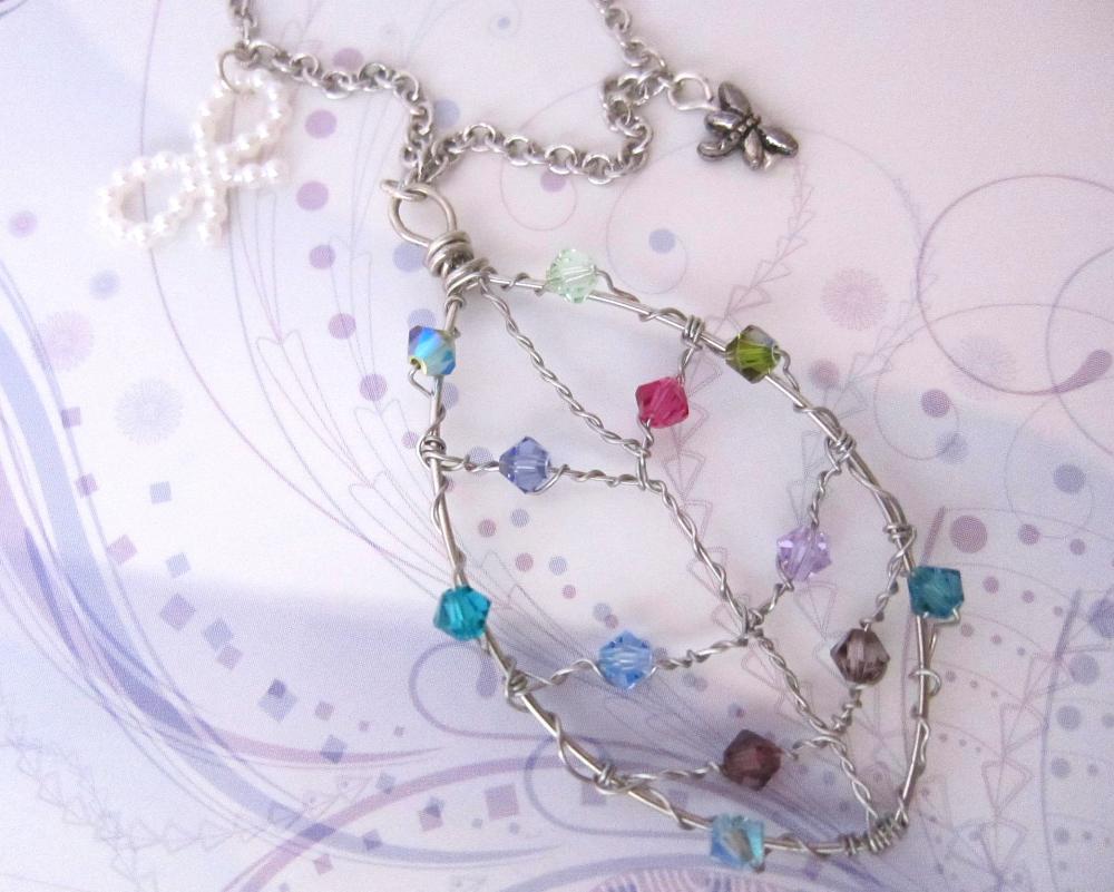 Silver Wire Leaf Of Colors Necklace (nature-inspired)