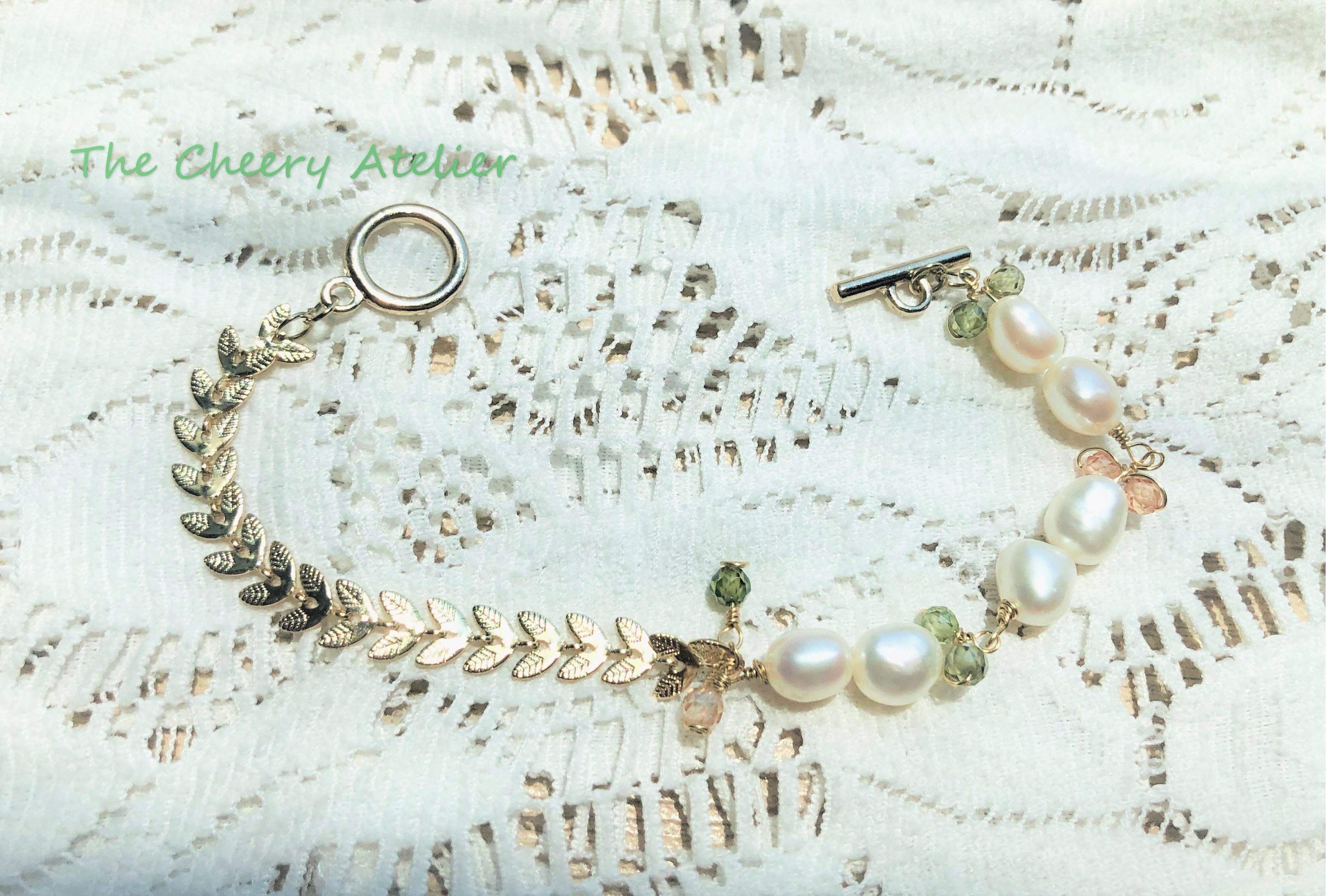 Zircon Pearl Bracelet /& 14k Gold Plated